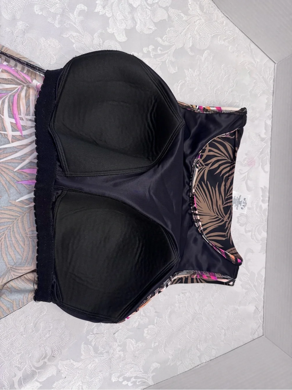 Lands’ End 12D High Neck Modest Tankini Swimsuit Top‎ Palm Leaf Brown Resort